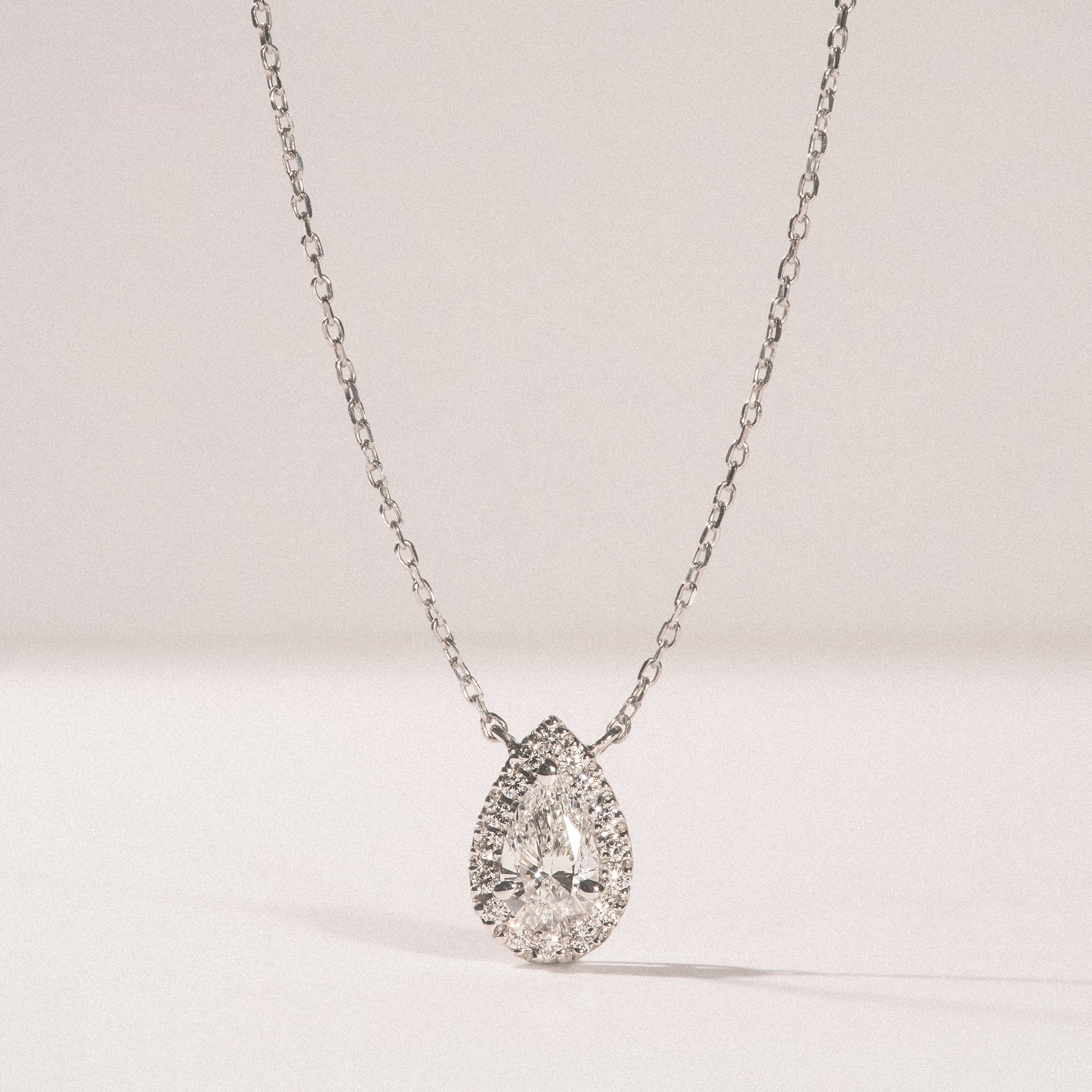 Masami Diamond Pear Halo Necklace 0.10ct Pave Set in 9K White Gold